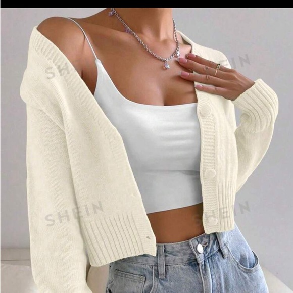 SHEIN white/cream brand new crop cardigan size medium - Picture 1 of 3